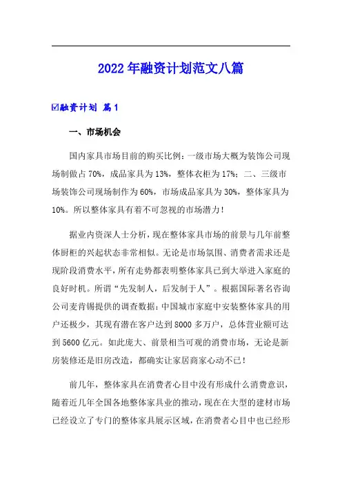 2022年融资计划范文八篇