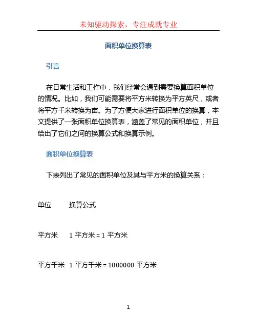面积单位换算表