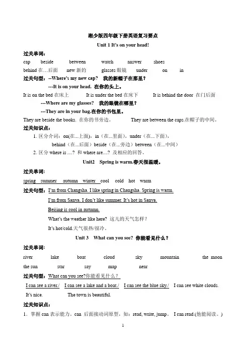 简单湘少版英语 四年级下册复习资料1-12单元