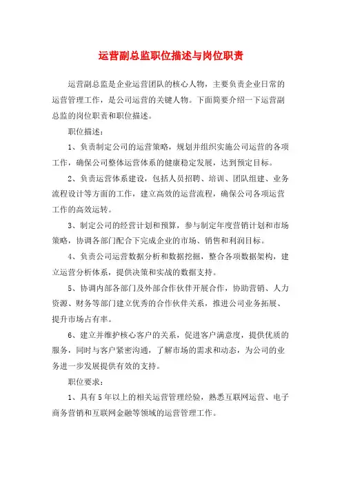 运营副总监职位描述与岗位职责