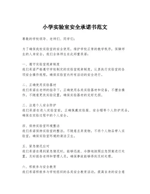 小学实验室安全承诺书范文