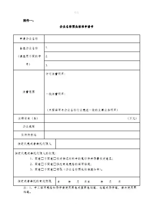 工商局常用表格