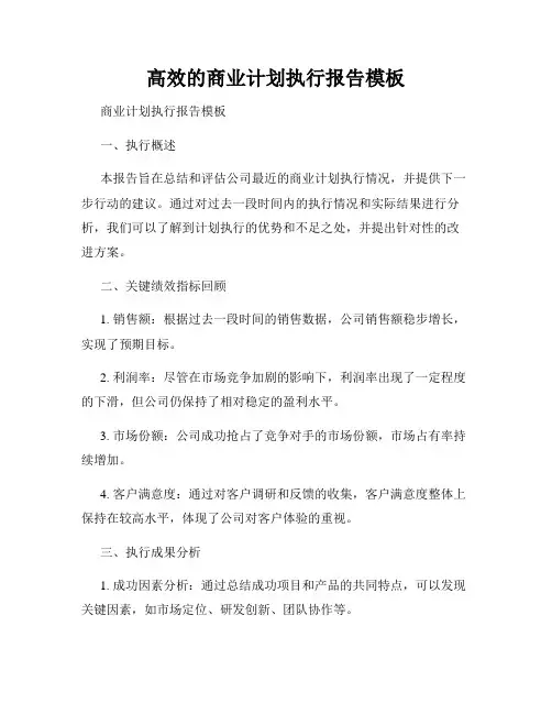 高效的商业计划执行报告模板