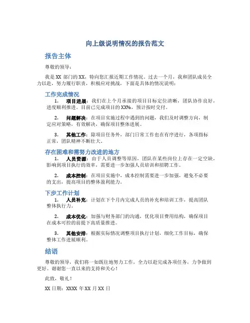 向上级说明情况的报告范文