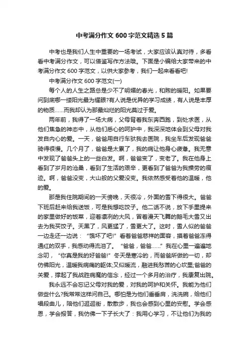 中考满分作文600字范文精选5篇