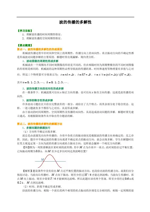 高中物理 波的传播的多解性  (提纲、例题、练习、解析)