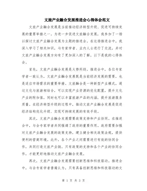 文旅产业融合发展推进会心得体会范文