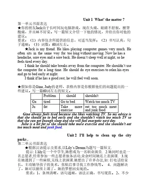 2014年春八年级英语下册复习提纲1---10单元书面表达
