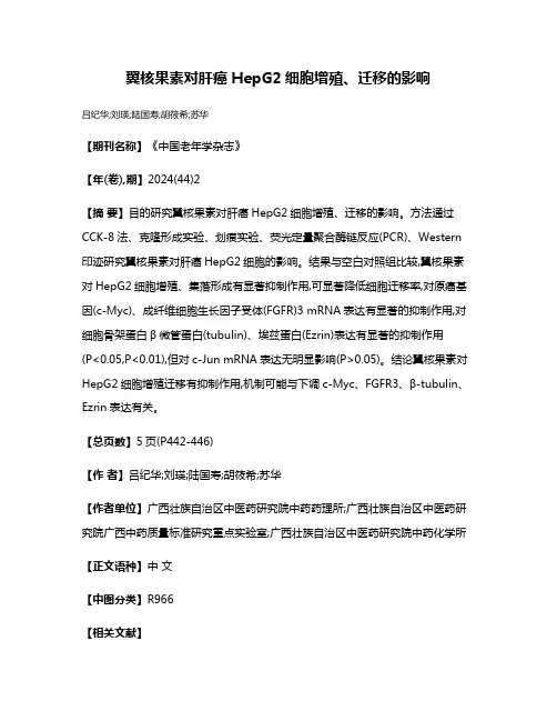 翼核果素对肝癌HepG2细胞增殖、迁移的影响