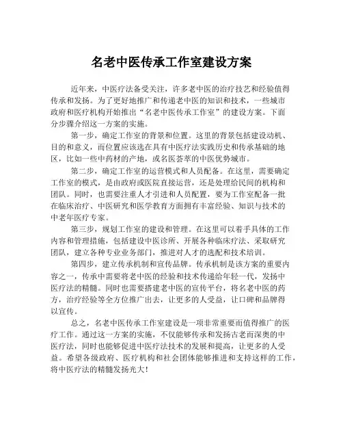 名老中医传承工作室建设方案