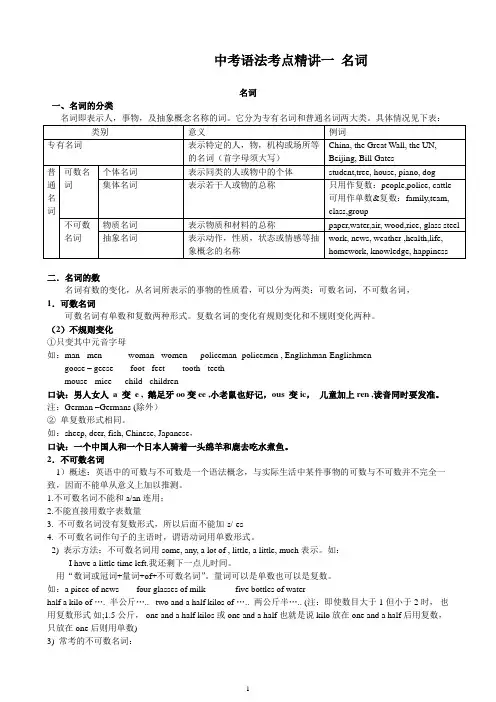 中考英语语法精讲一__名词