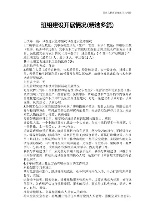 班组建设开展情况(精选多篇)