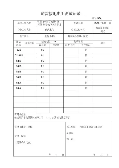 避雷接地电阻测试记录