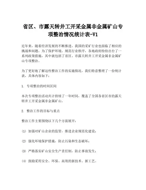 省区、市露天转井工开采金属非金属矿山专项整治情况统计表-V1
