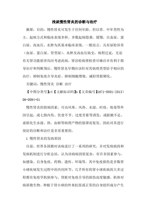 慢性肾炎的诊断与治疗