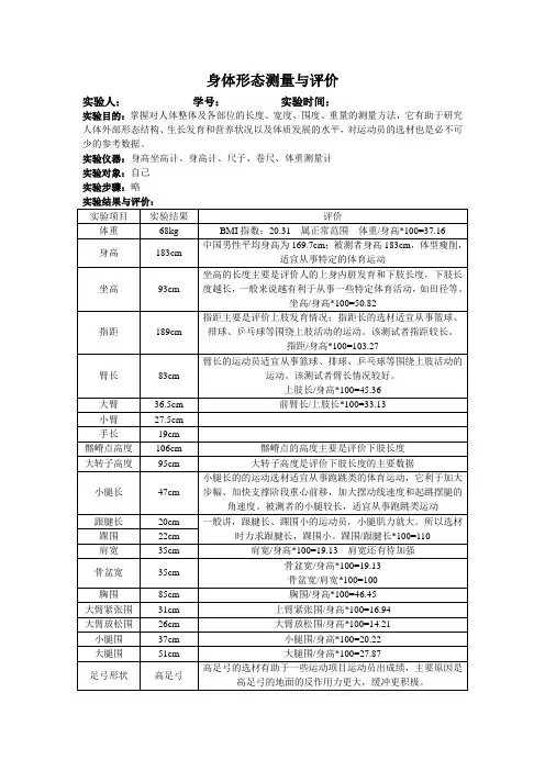 身体形态测量与评价范例