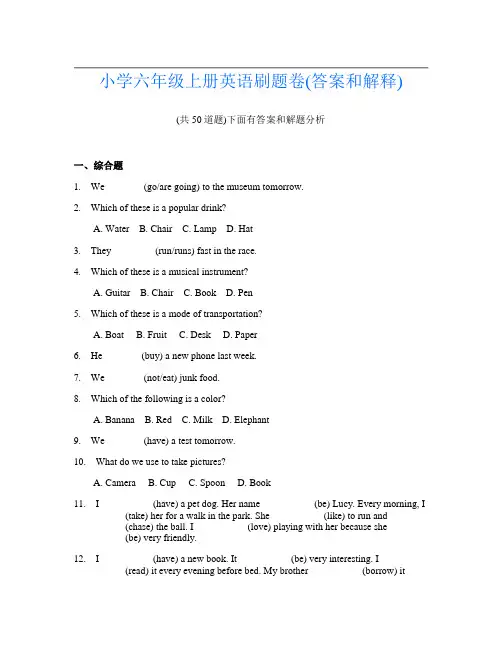 小学六年级上册英语刷题卷(答案和解释)719
