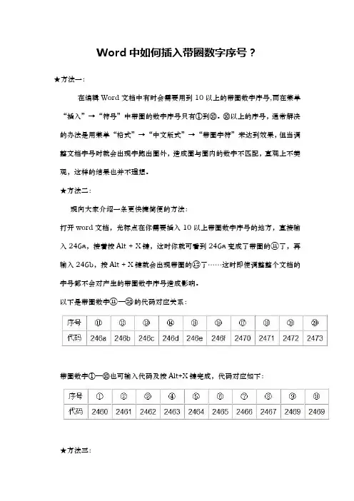 Word中如何插入带圈数字序号？