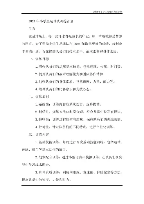 2024年小学生足球队训练计划