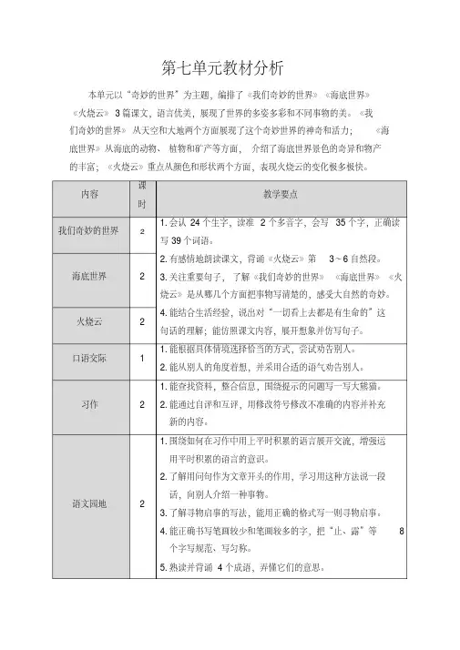 最新部编版三年级语文下册第七单元教材分析(20210224111927)