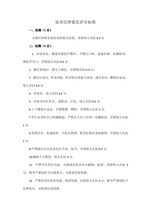 宿舍纪律量化评分标准