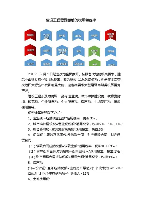 建设工程需要缴纳的税项和税率