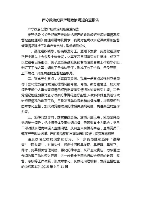 严守政治纪律严明政治规矩自查报告