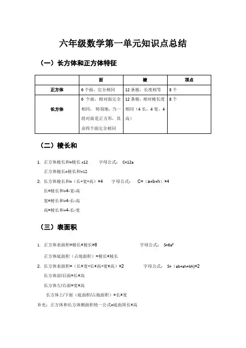 六年级数学第一单元知识点总结