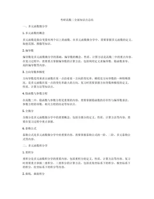 考研高数二全部知识点总结