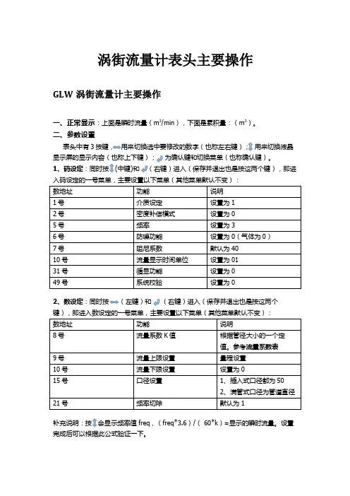 GLW、GF100流量计操作要点