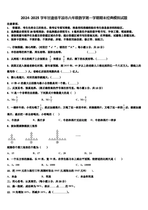 2024-2025学年甘肃省平凉市六年级数学第一学期期末经典模拟试题含解析