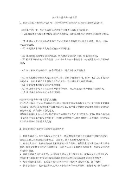 安全生产法企业主体责任安全生产