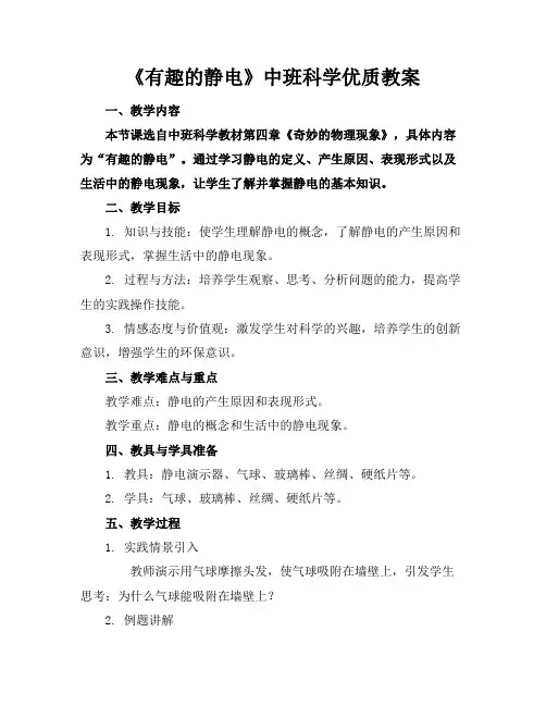 《有趣的静电》中班科学优质教案