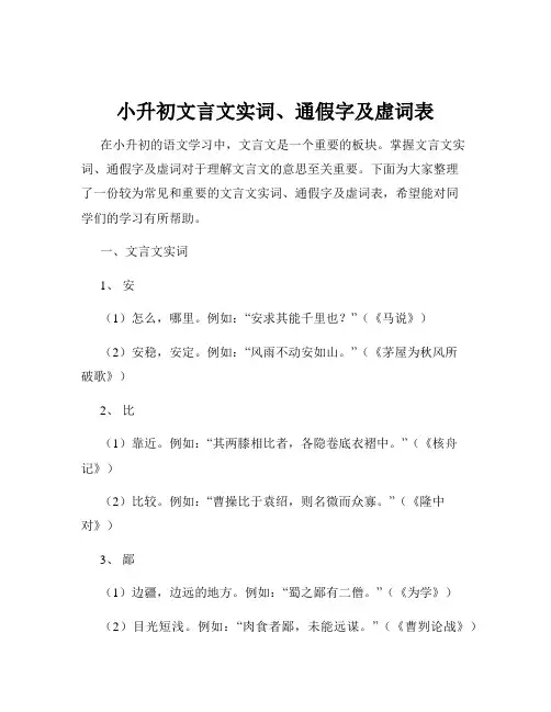 小升初文言文实词、通假字及虚词表