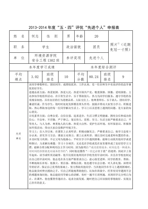 附3 五四评优各奖项申报表
