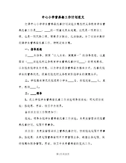 中心小学营养餐工作计划范文(5篇)
