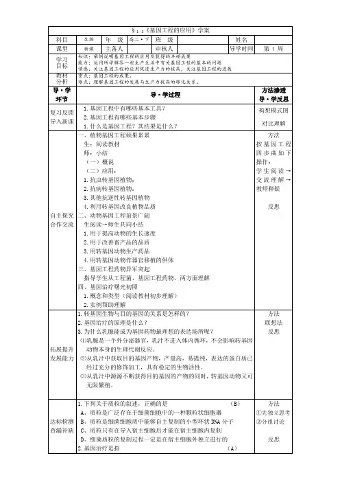 人教版选修3 基因工程的应用 学案 (2)