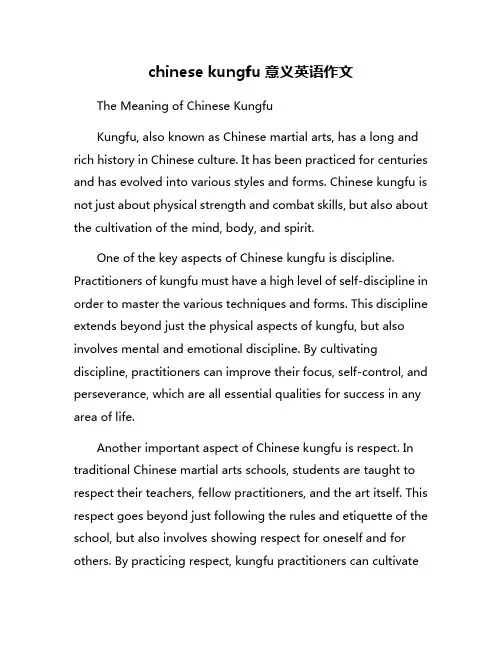 chinese kungfu意义英语作文