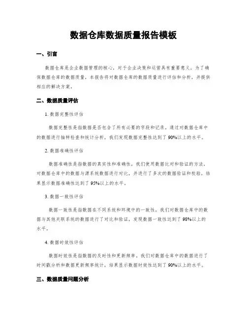 数据仓库数据质量报告模板