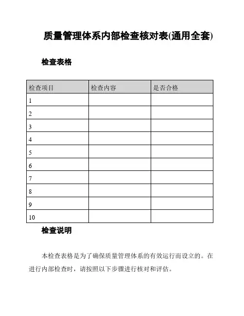质量管理体系内部检查核对表(通用全套)