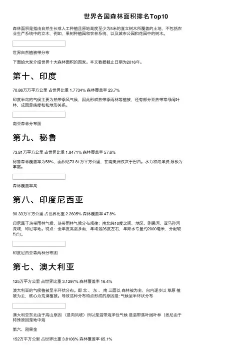 世界各国森林面积排名Top10