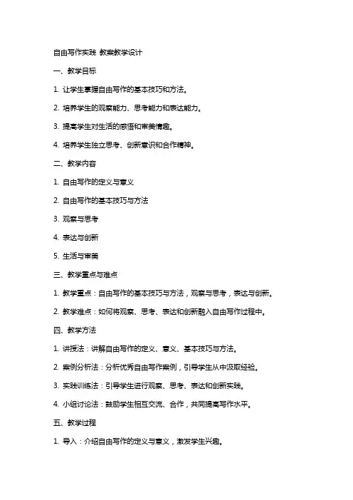 自由写作实践 教案教学设计