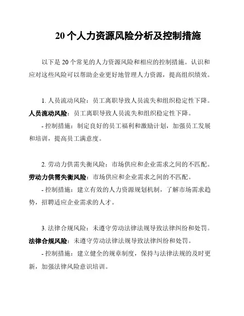 20个人力资源风险分析及控制措施