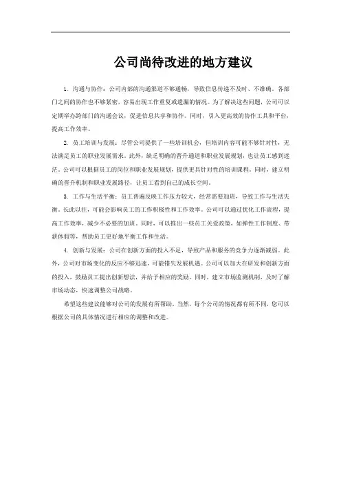 公司尚待改进的地方建议