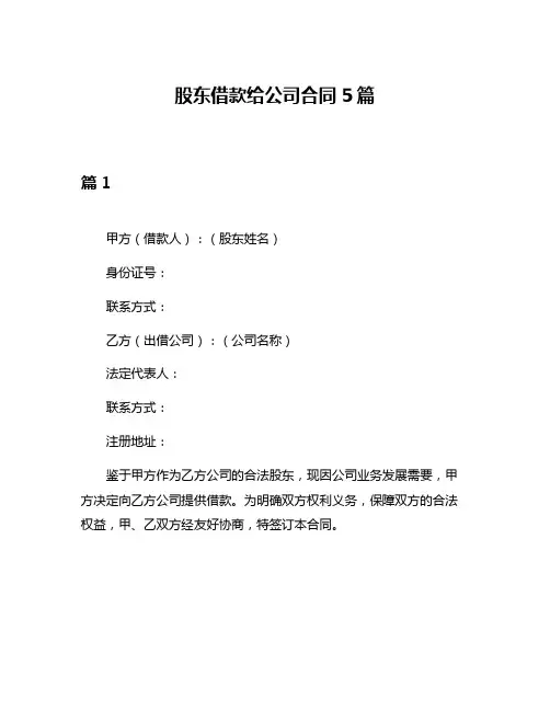 股东借款给公司合同5篇