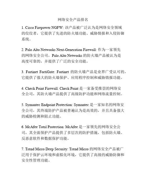 网络安全产品排名