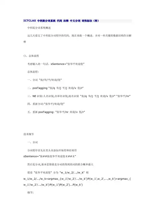 ICTCLAS 中科院分词系统 代码 注释 中文分词 词性标注