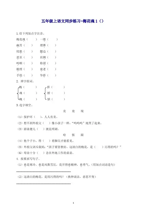 部编人教版五年级语文上册同步练习-梅花魂1-有答案.docx