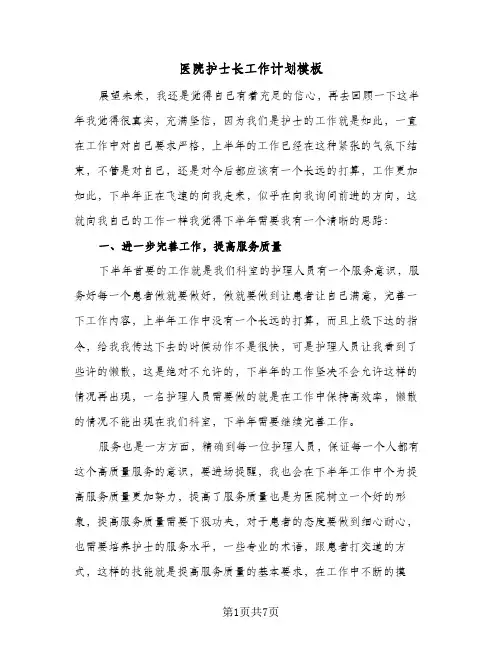 医院护士长工作计划模板（3篇）