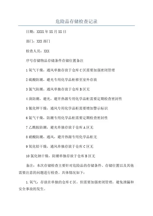 危险品存储检查记录